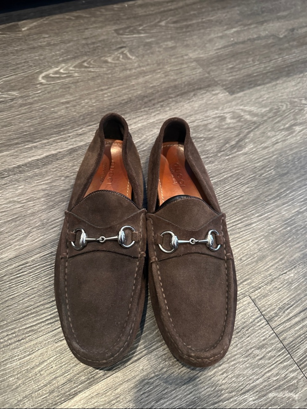 Gucci Dark Brown Suede Horsebit Loafers
